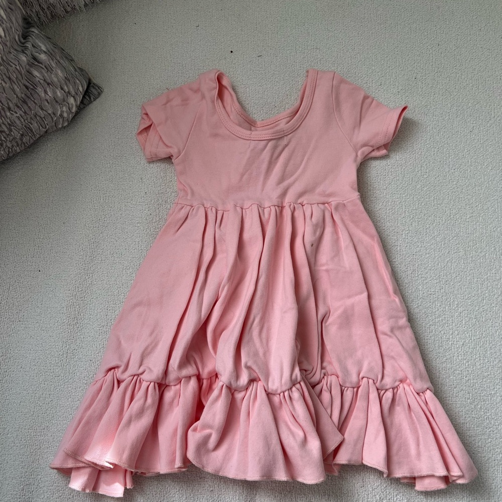 Pink Sundress with Ruffled Hem and Flutter Sleeves